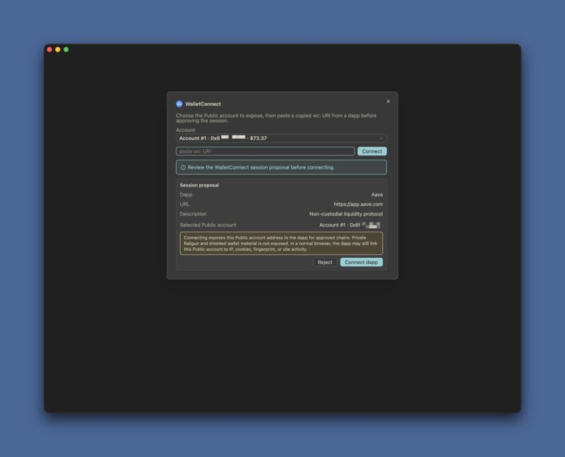 Pair the wallet with a dApp over WalletConnect.